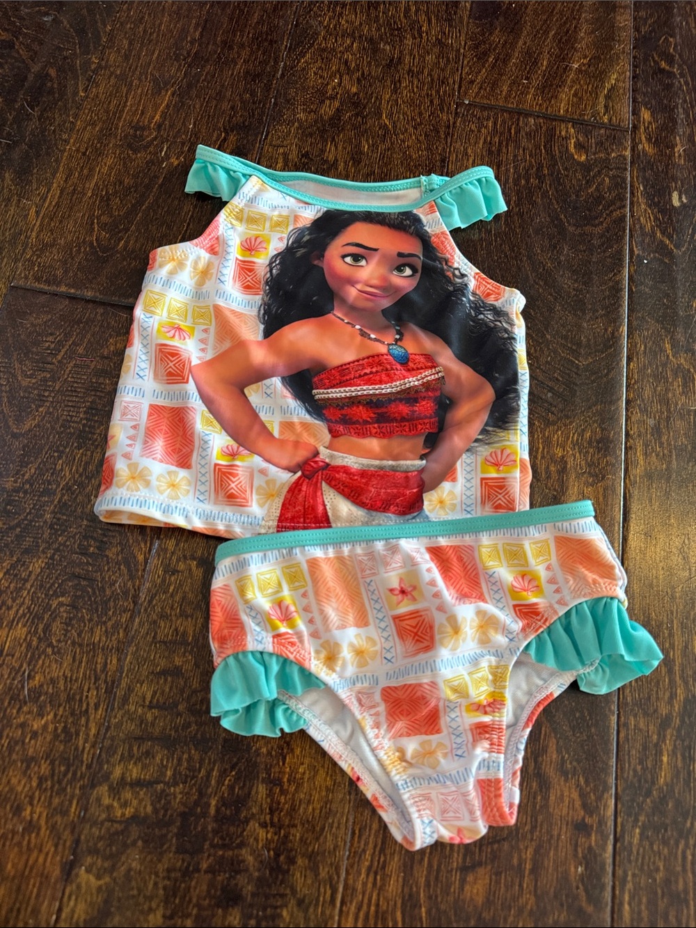 Disney Moana Girls Teal Coral Yellow Tankini Swim Set